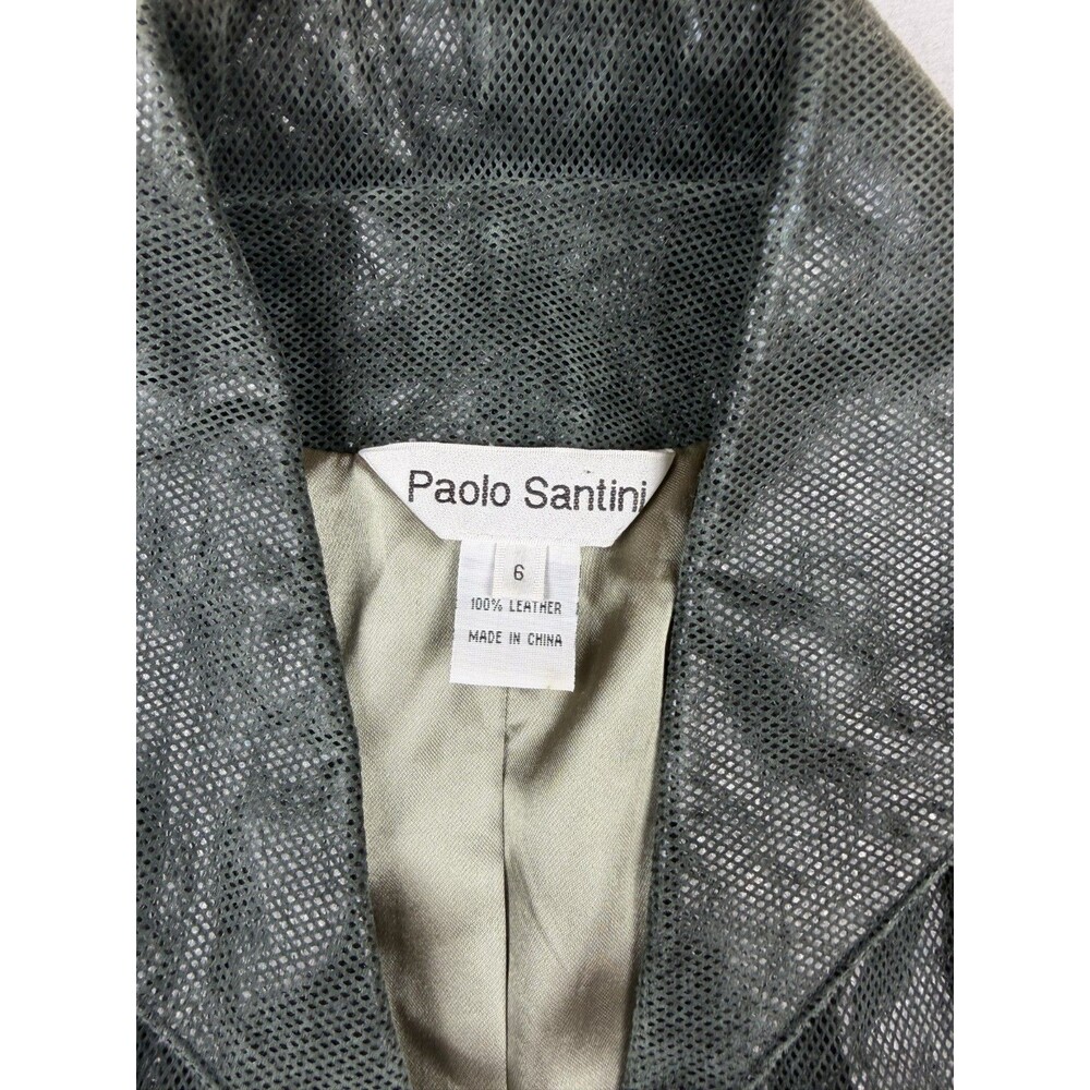 Vintage Paolo Santini Women's 6 Genuine Leather Moto Vest Green Gray Zip Y2K - Picture 2 of 11